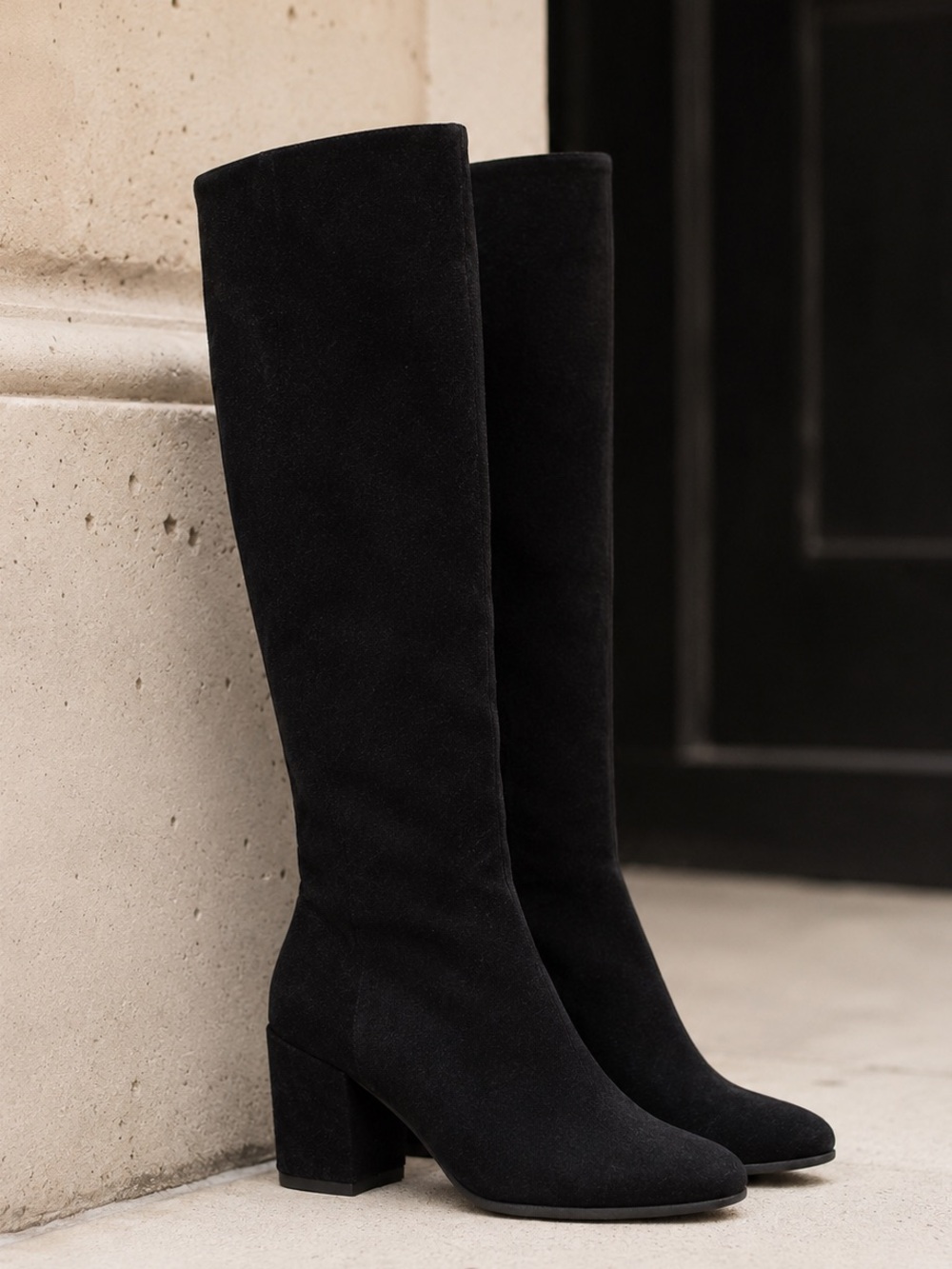 Splendid Black Suede Leather Knee High Tall Boots‎